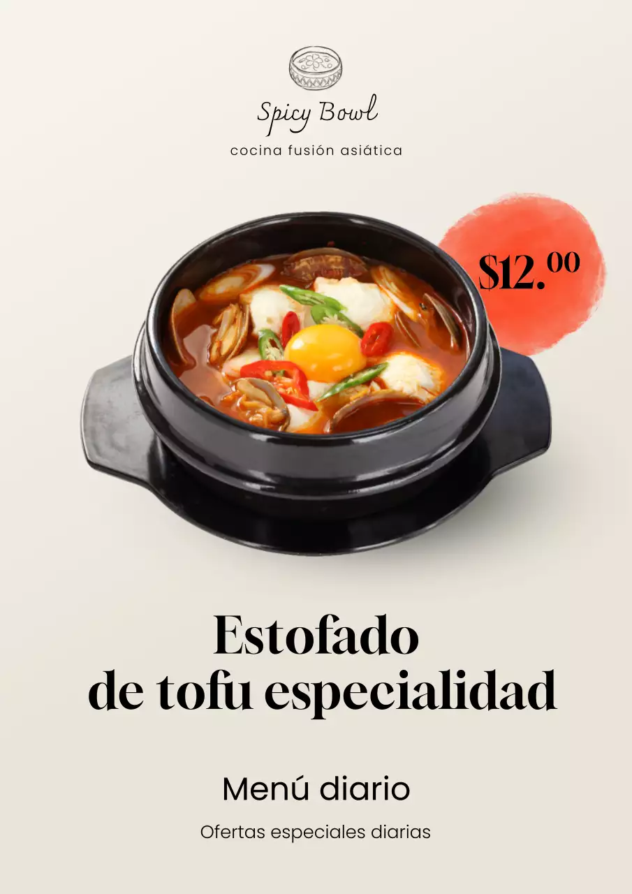 Póster elegante de menú de tofu en beige