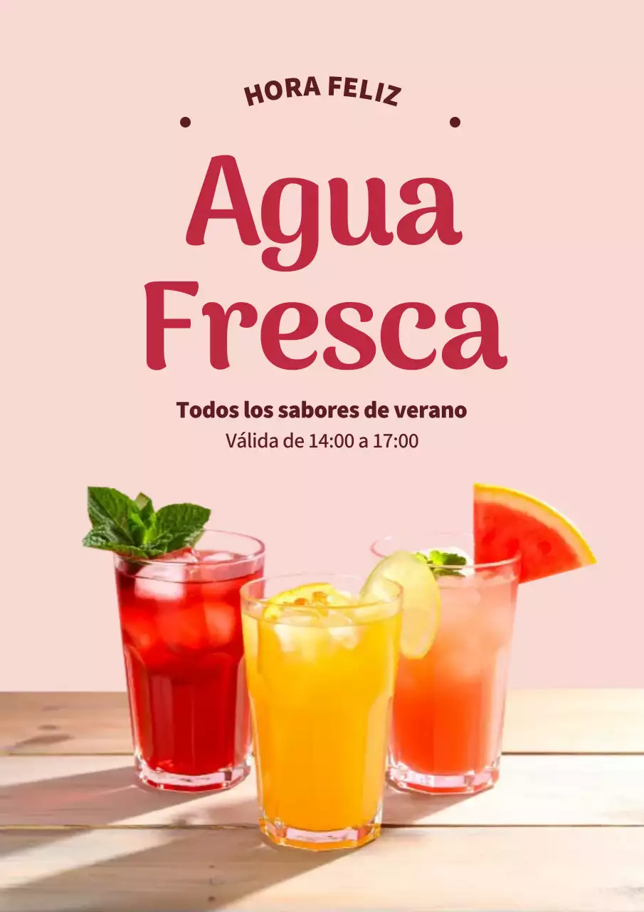 Cartel promocional de bebidas modernas en color rosa