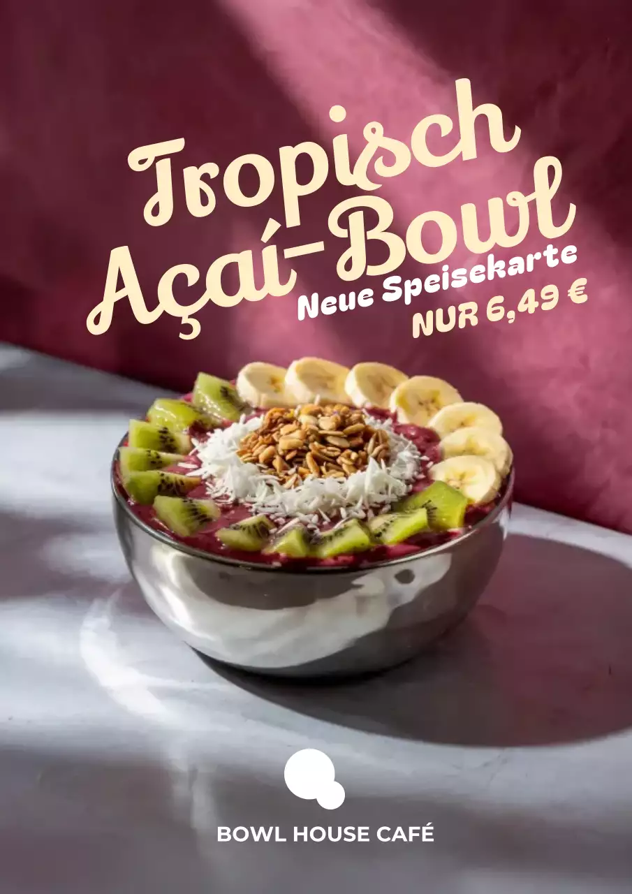 Kastanienbraunes modernes Acai Bowl-Werbeplakat
