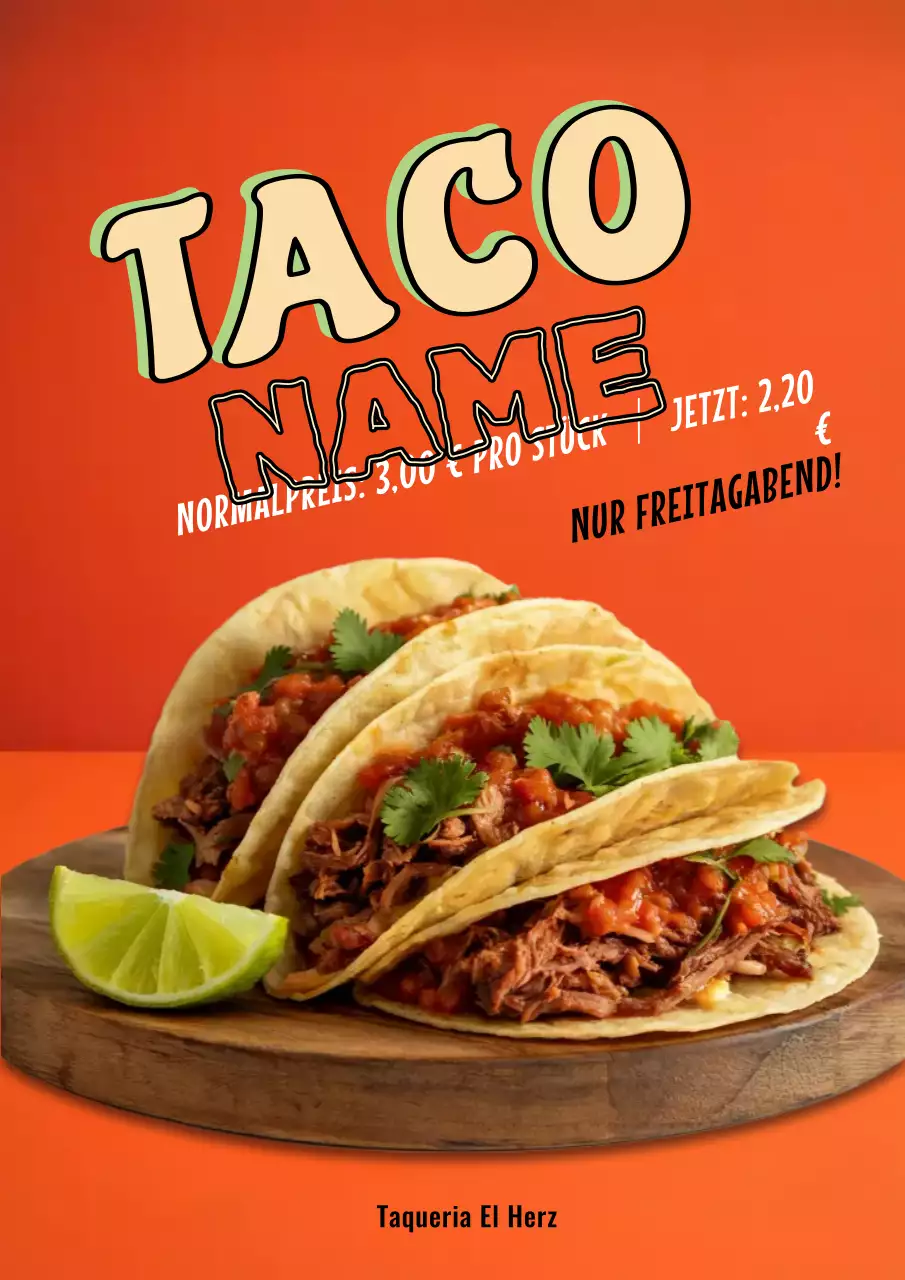 Orangefarbenes Retro-Taco-Werbeplakat