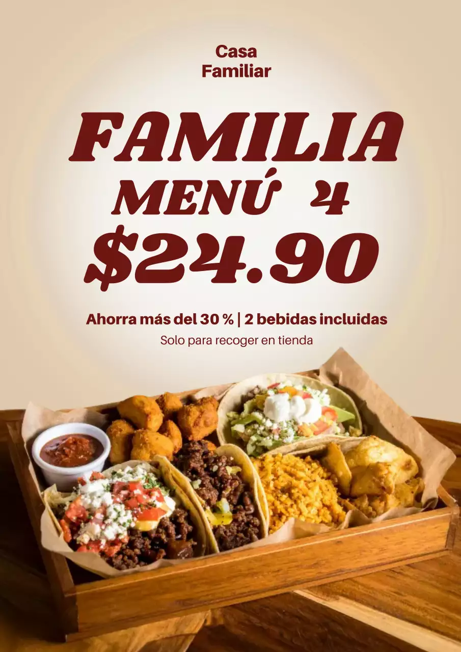 Cartel promocional del menú familiar rústico marrón