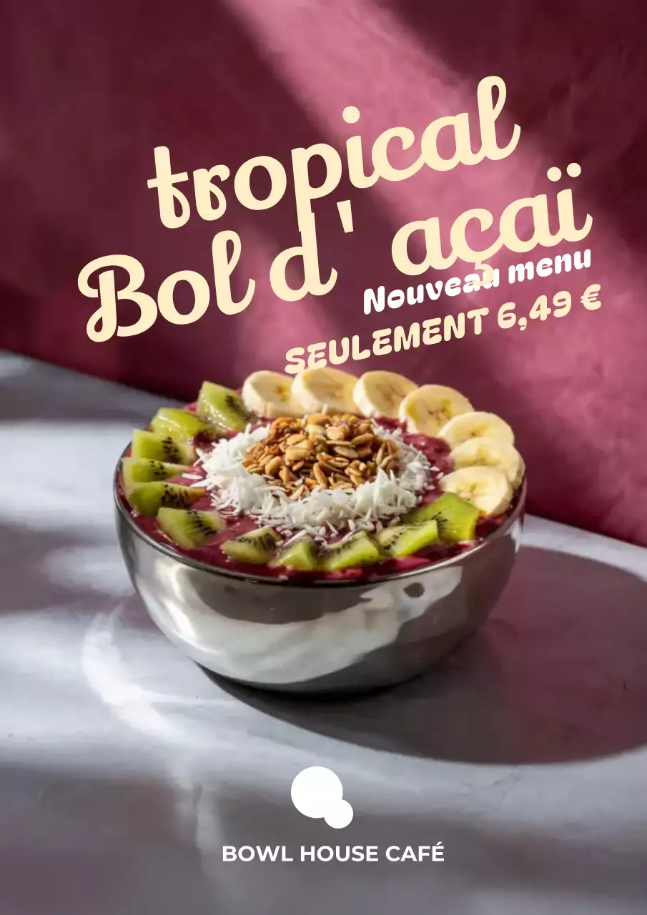 Affiche promotionnelle du bol d'açaï moderne marron