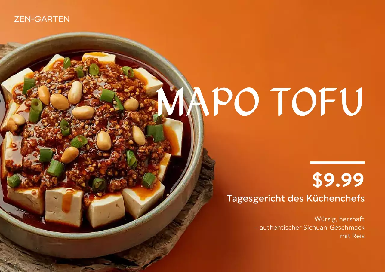 Orangefarbenes traditionelles Mapo-Tofu-Werbeplakat