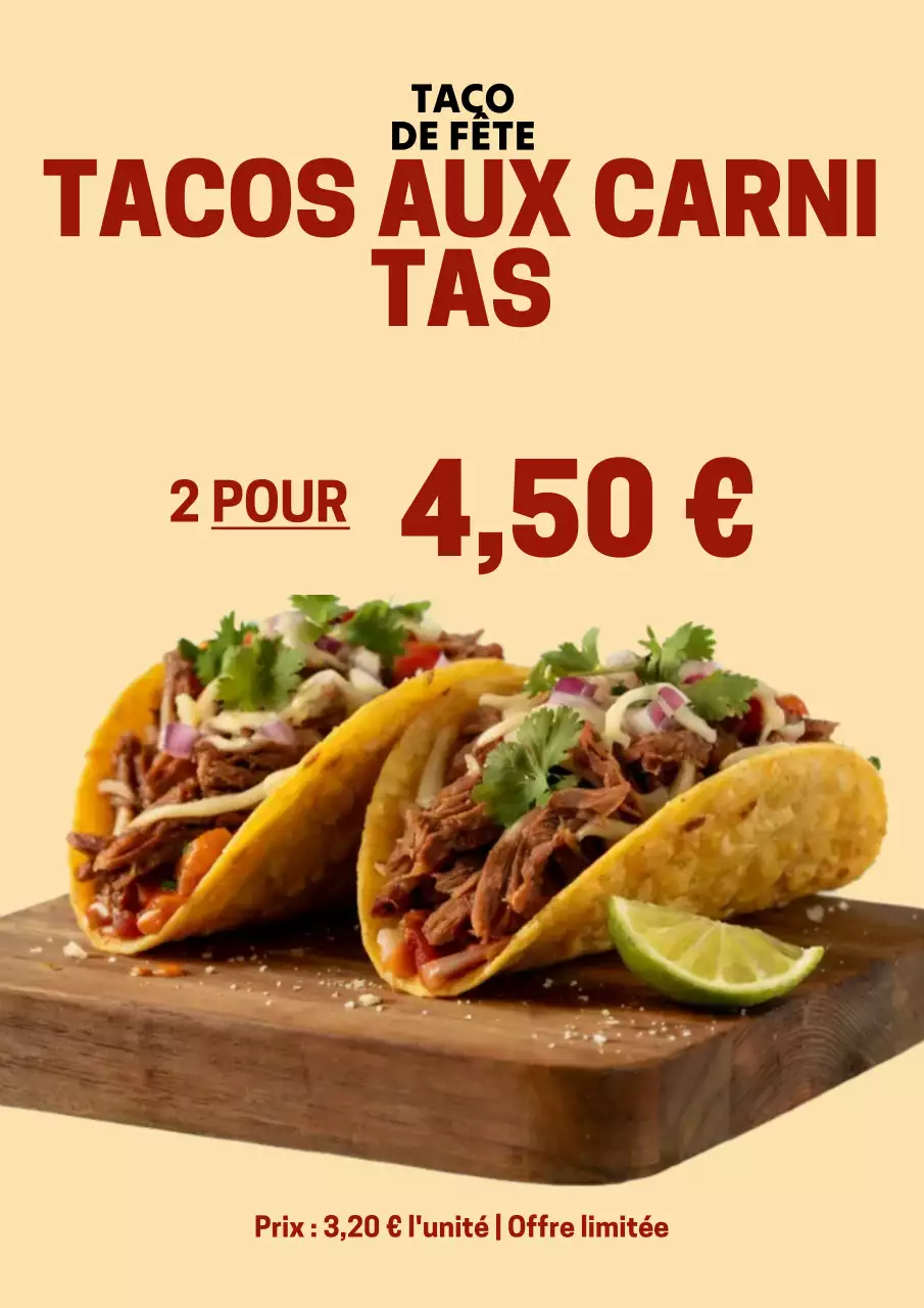 Affiche promotionnelle beige moderne pour tacos