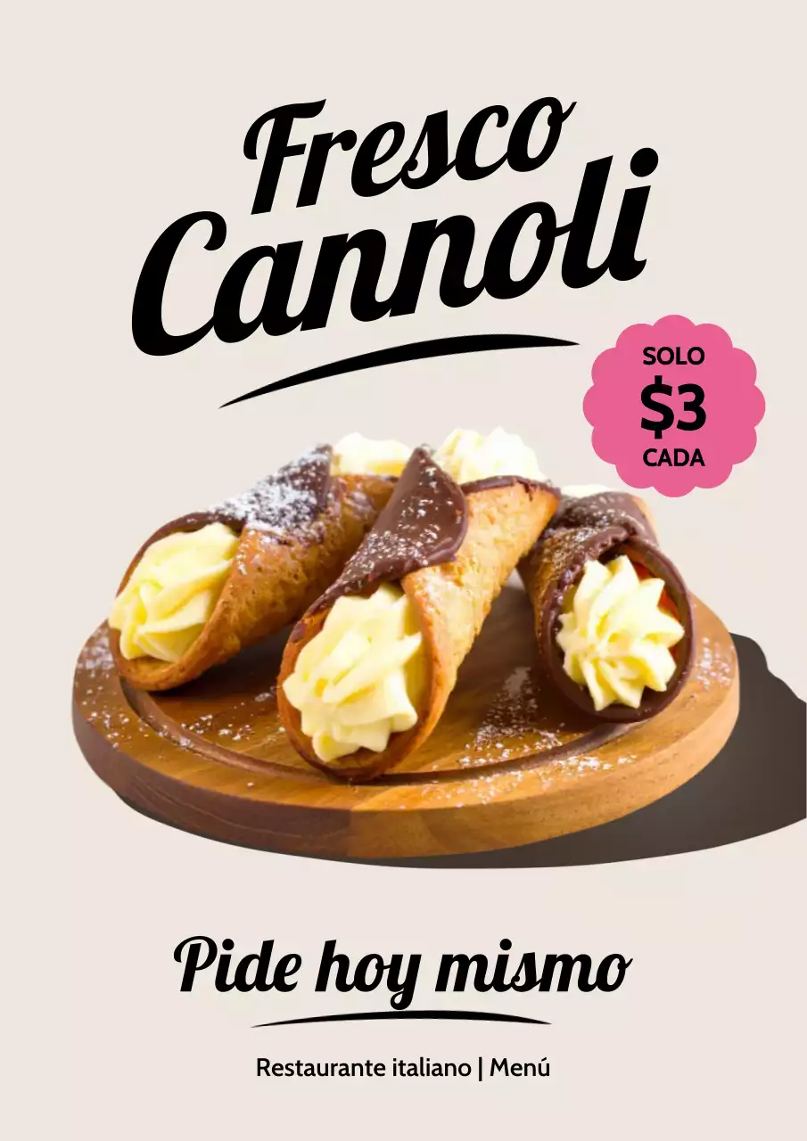 Cartel publicitario de postre clásico beige