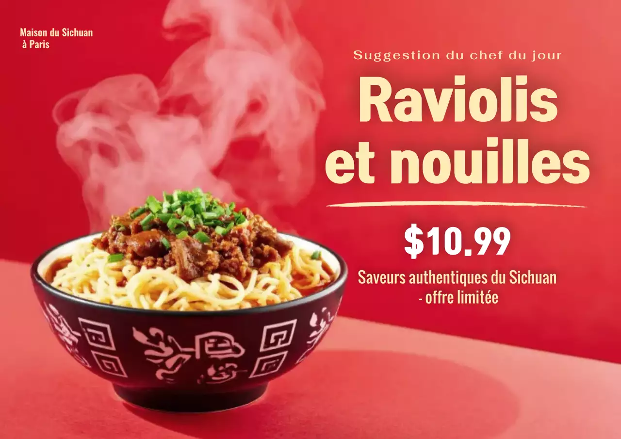 Affiche promotionnelle des nouilles modernes rouges