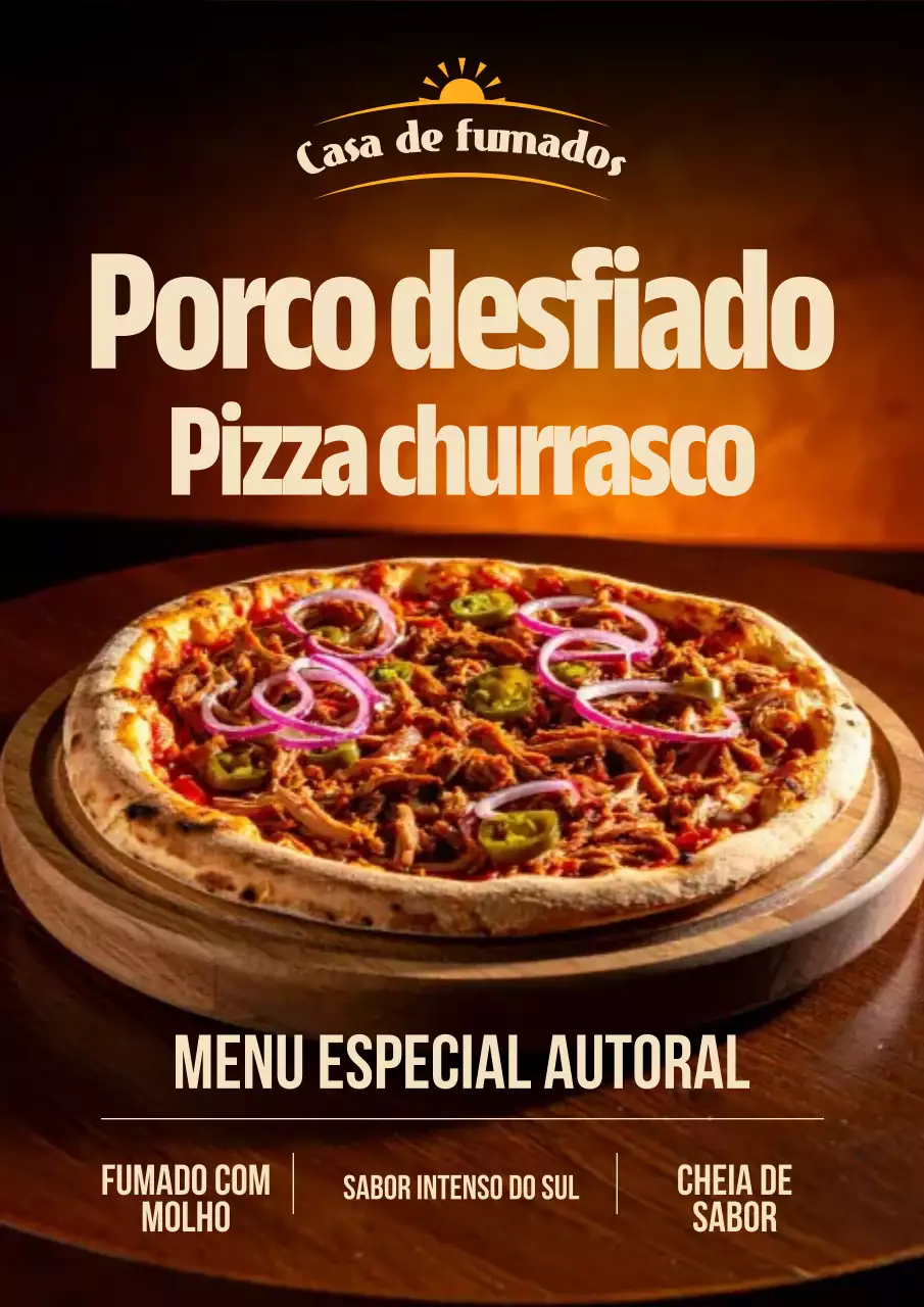 Cartaz de cardápio de pizza rústica marrom
