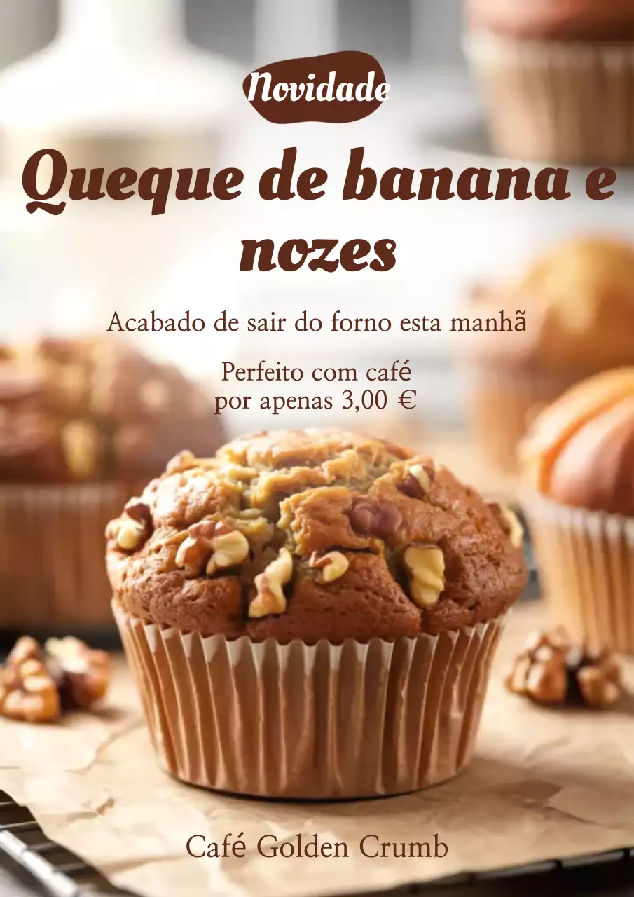 Cartaz promocional do menu de muffin rústico marrom