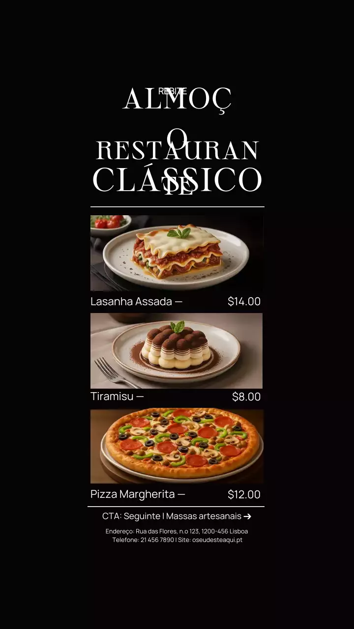 História do Instagram do Cardápio do Restaurante Black Classic