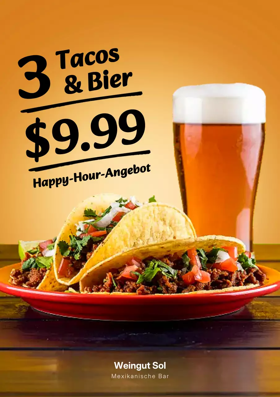 Orangefarbenes, trendiges Taco-Werbeplakat