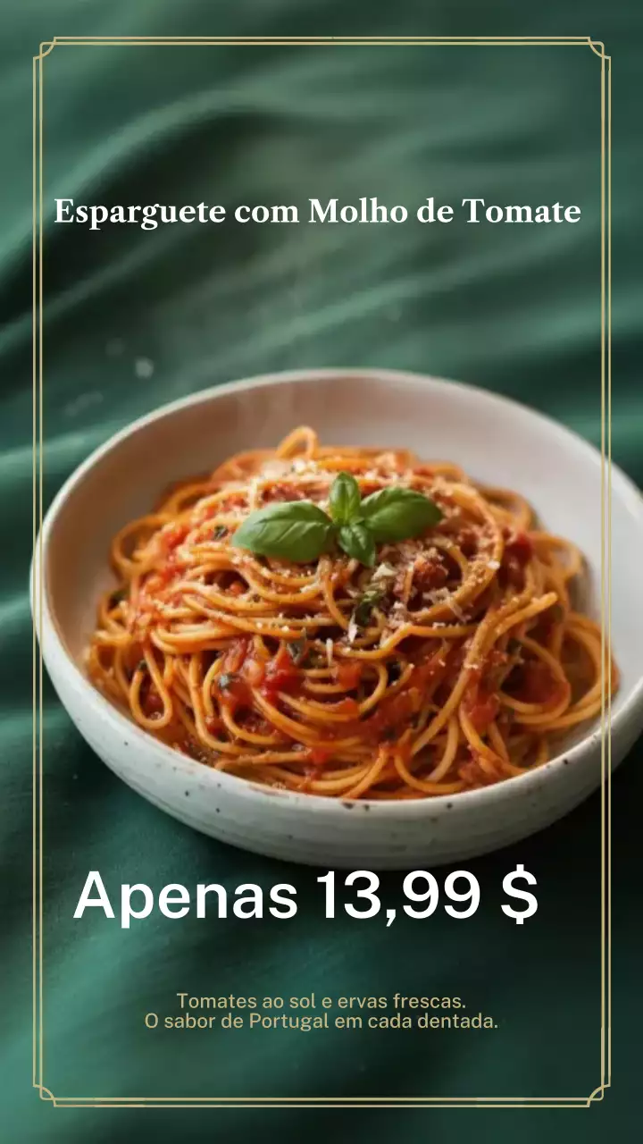 Publicação de macarrão verde elegante no Instagram