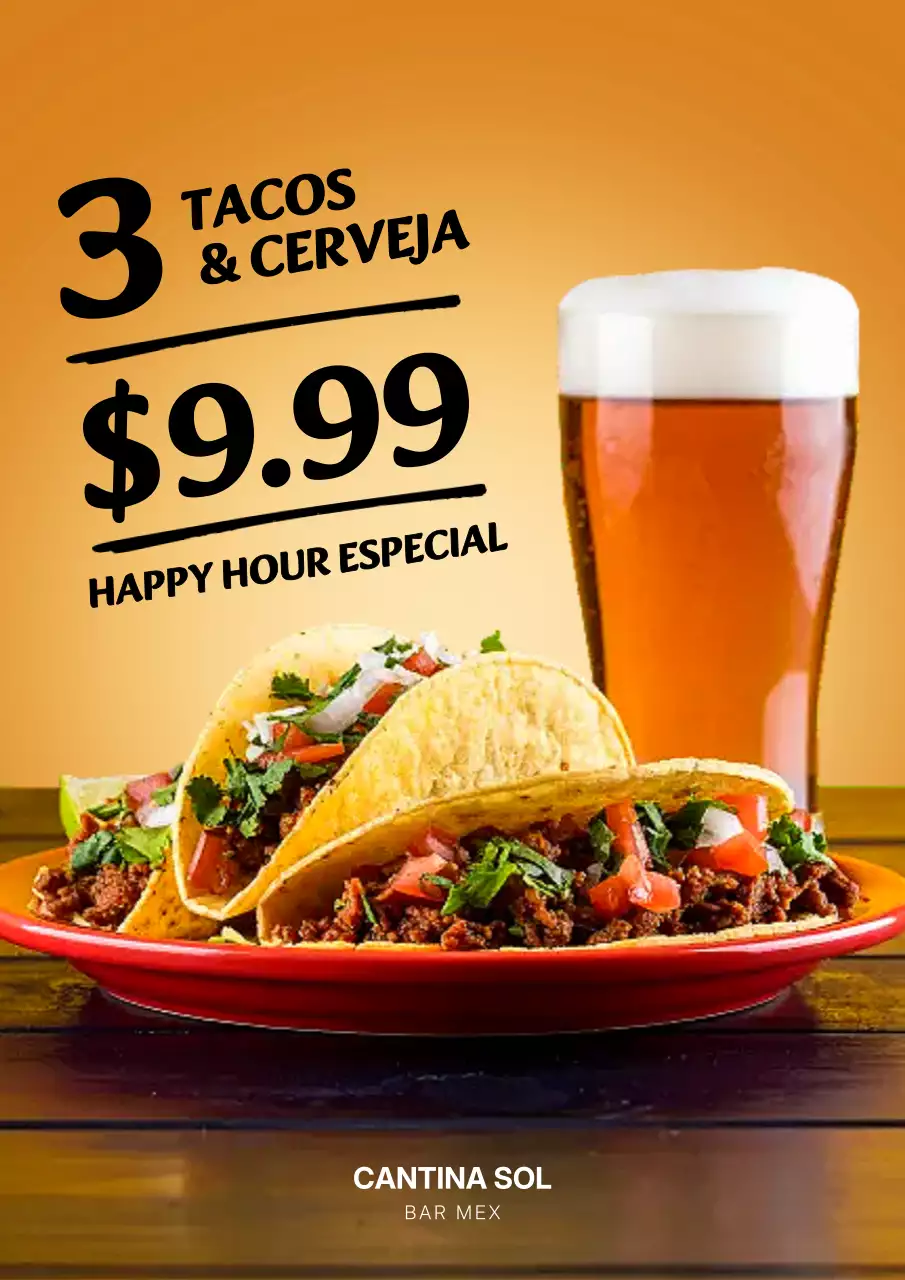 Cartaz promocional de tacos da moda laranja