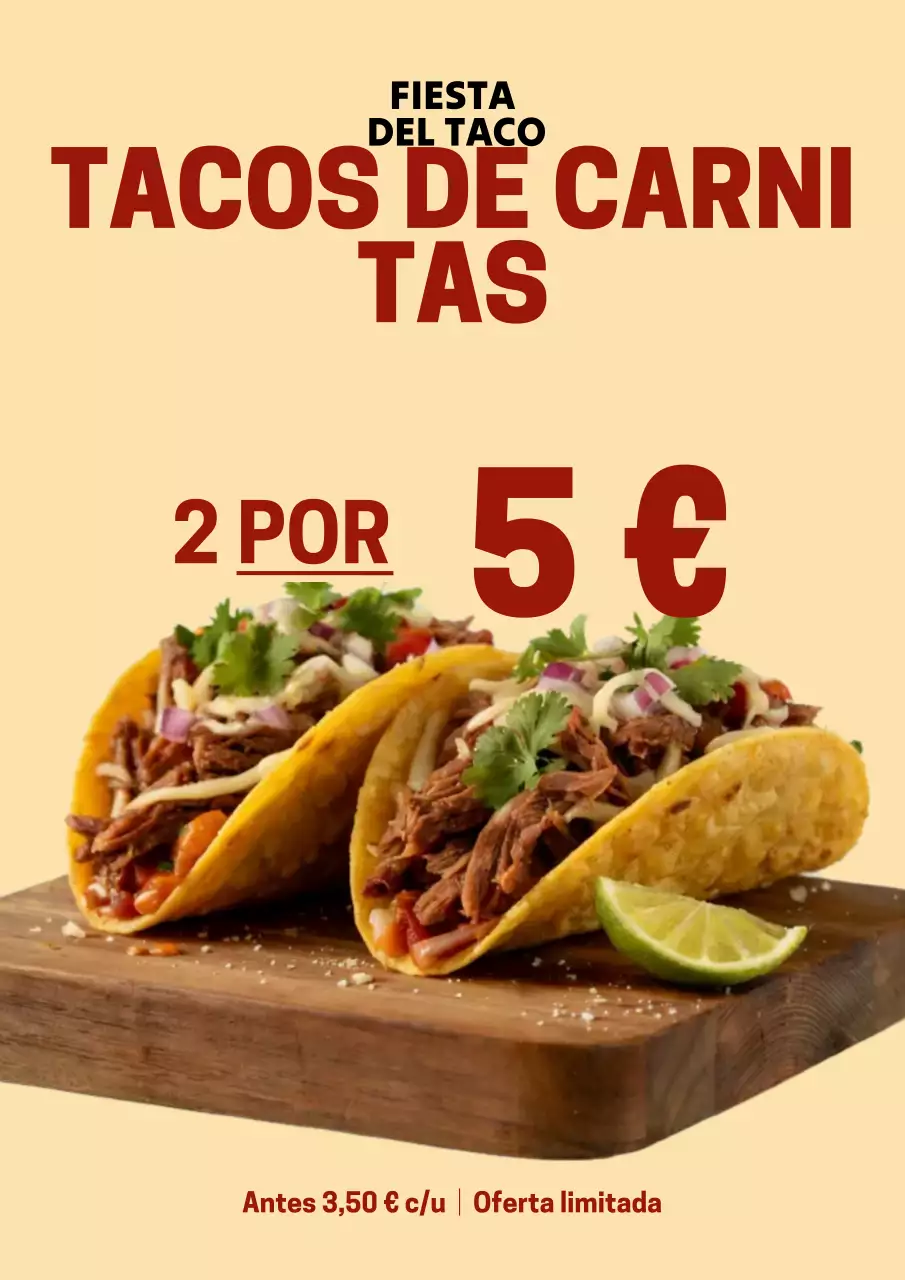 Póster promocional de tacos moderno en beige