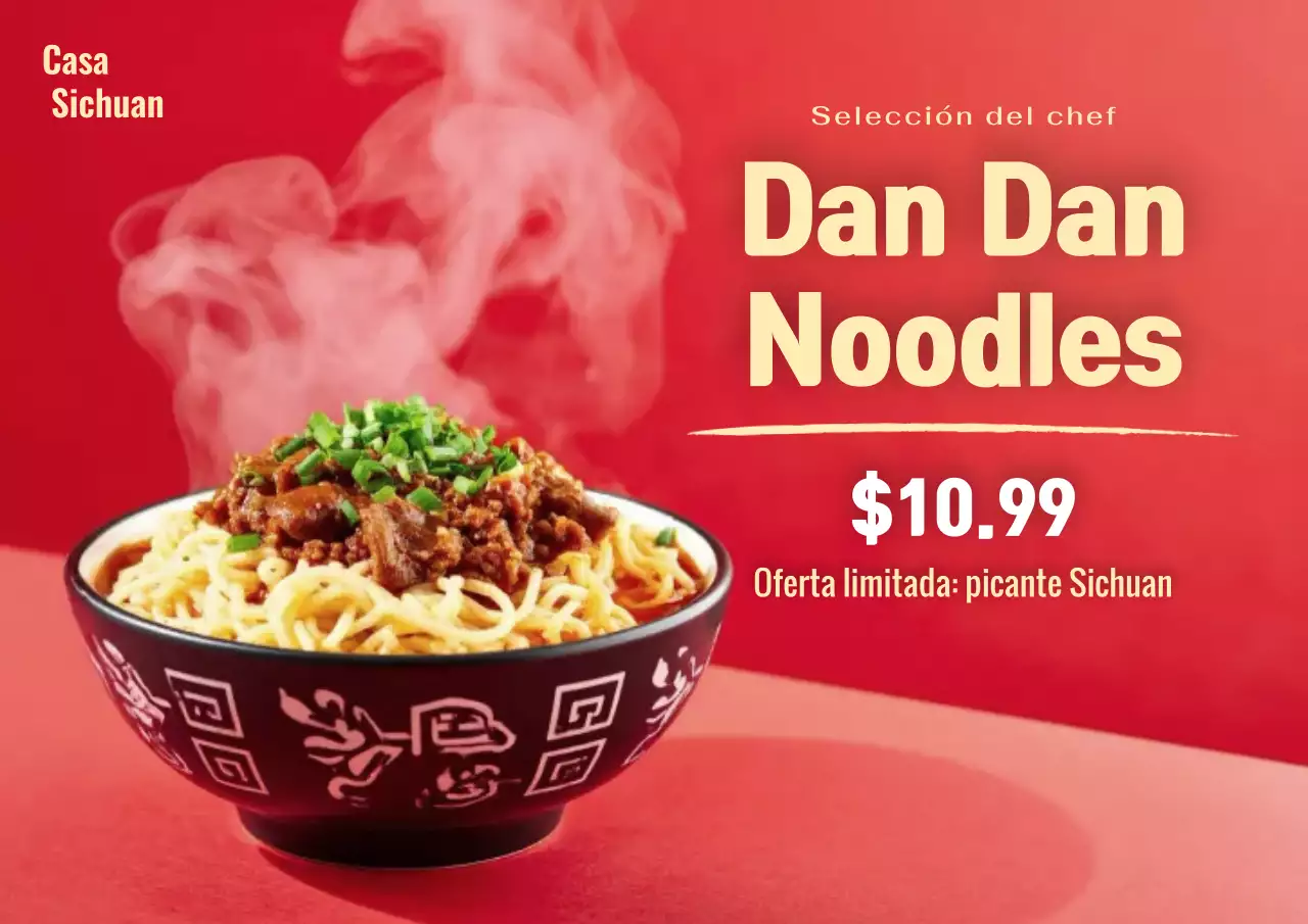 Póster promocional de fideos modernos rojos