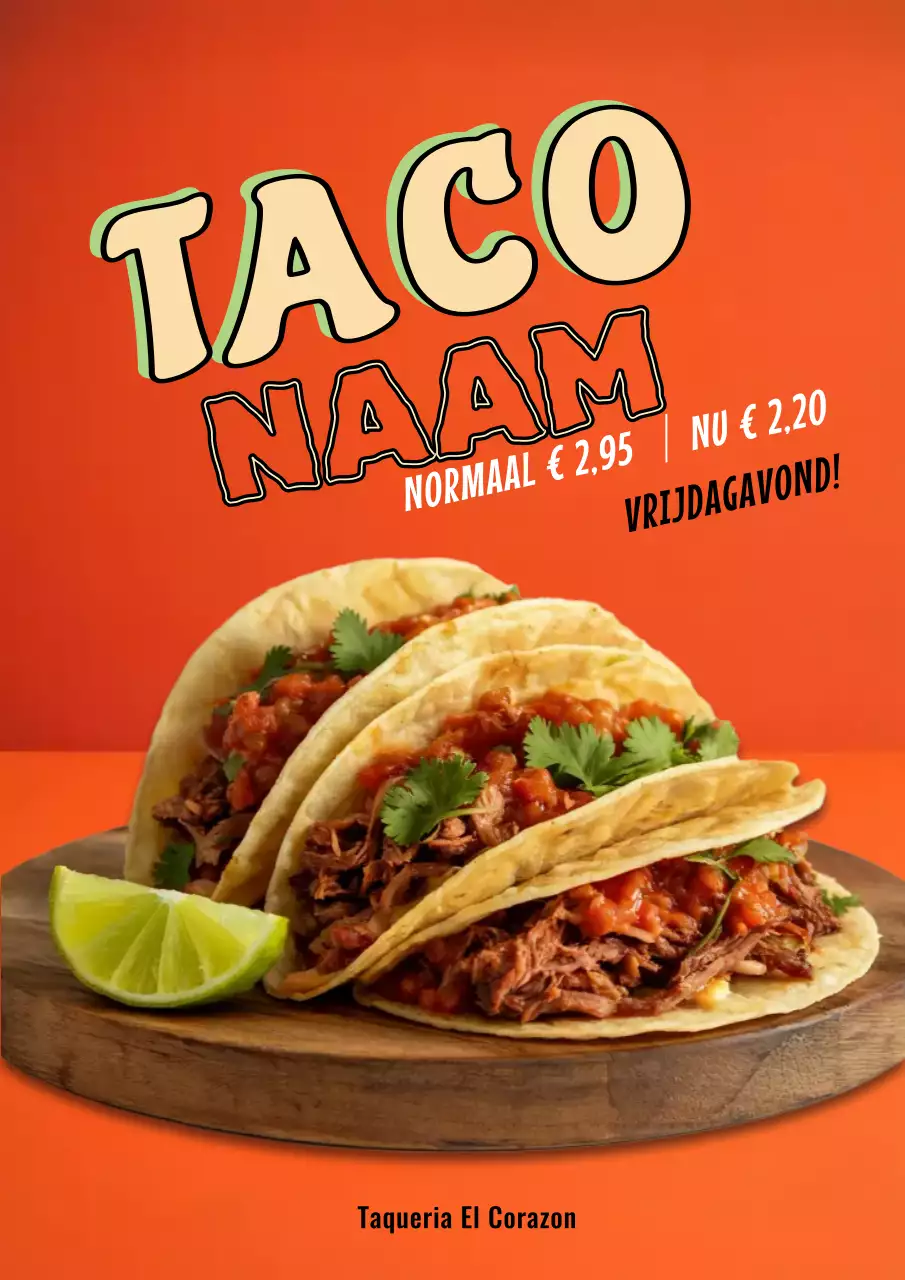 Oranje Retro Taco Promotieposter