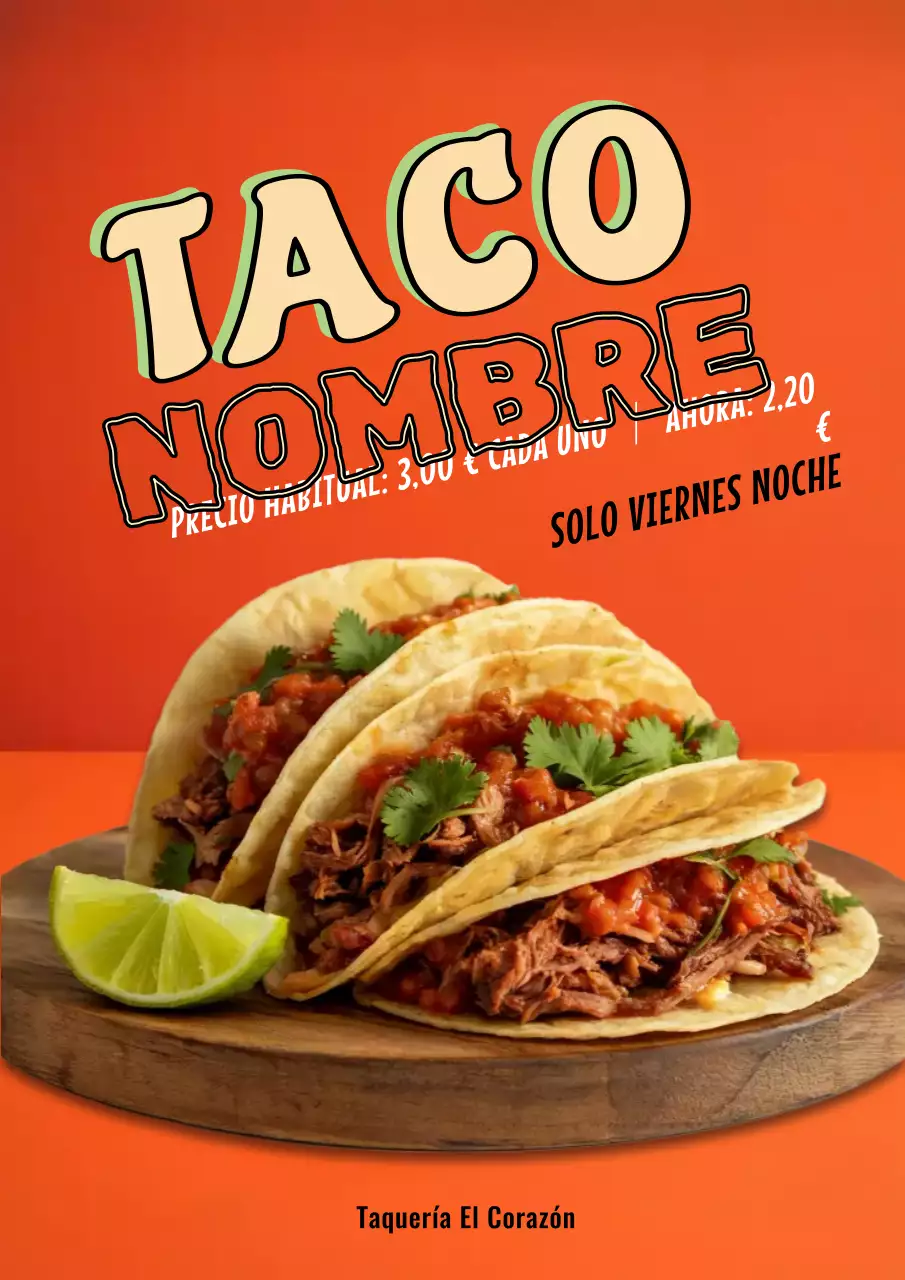 Cartel promocional de tacos retro naranja