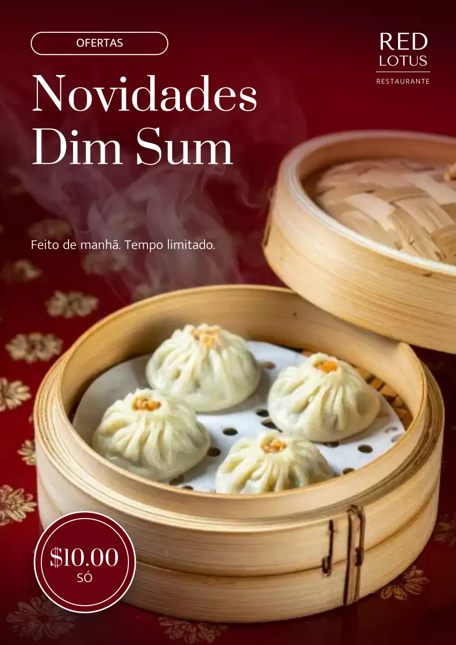 Cartaz vermelho de promoção de comida tradicional chinesa