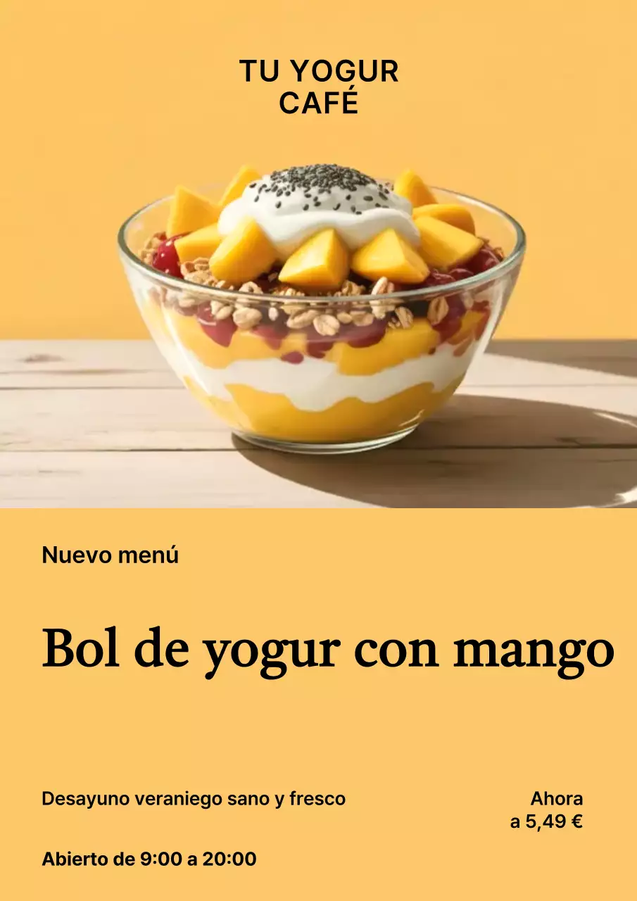 Menú de yogur moderno amarillo