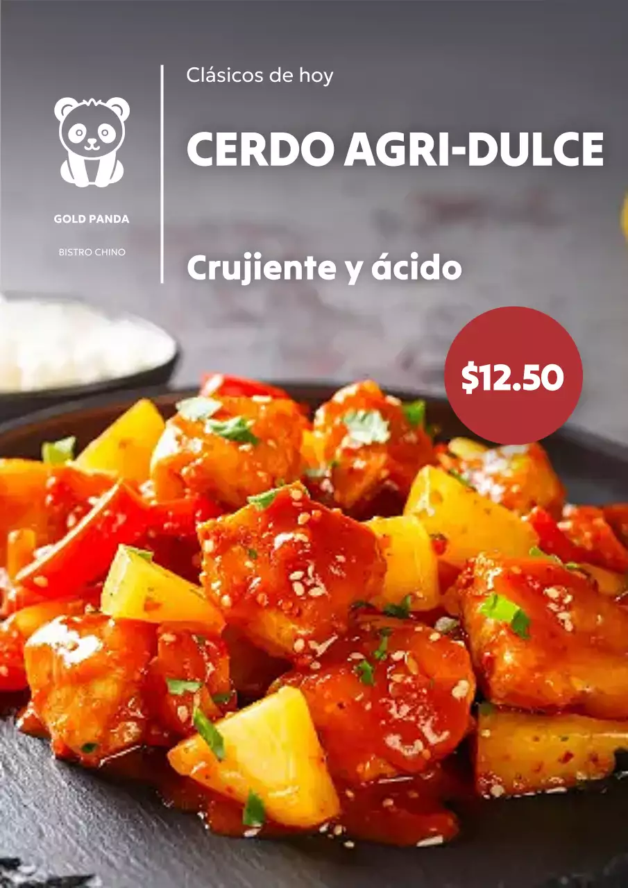 Cartel rojo de promoción de comida moderna