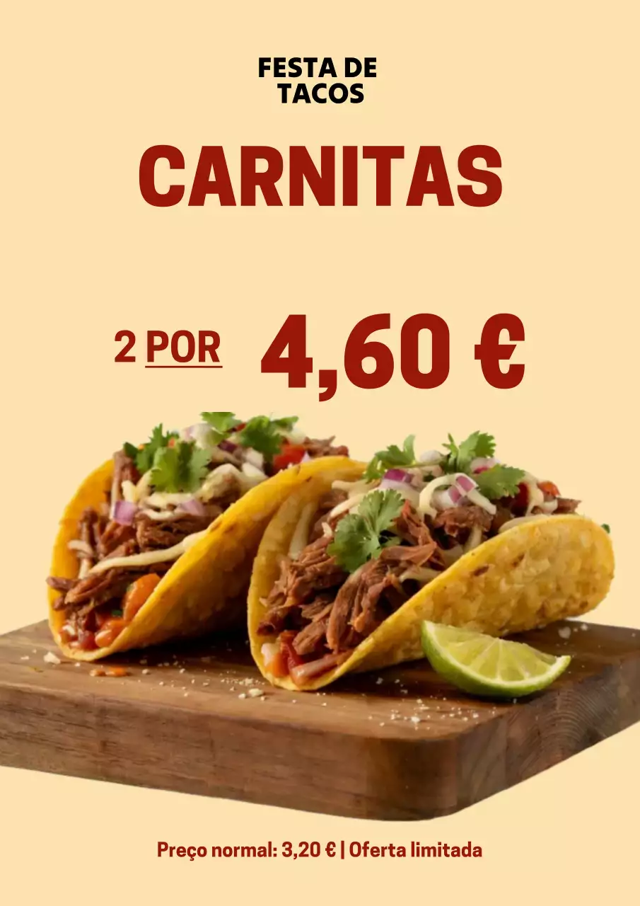 Cartaz promocional de taco moderno bege