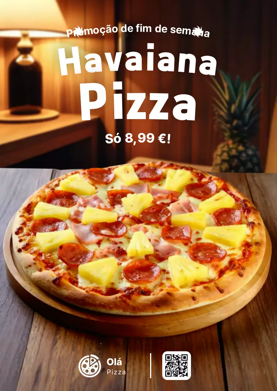 Cartaz promocional de pizza retrô marrom