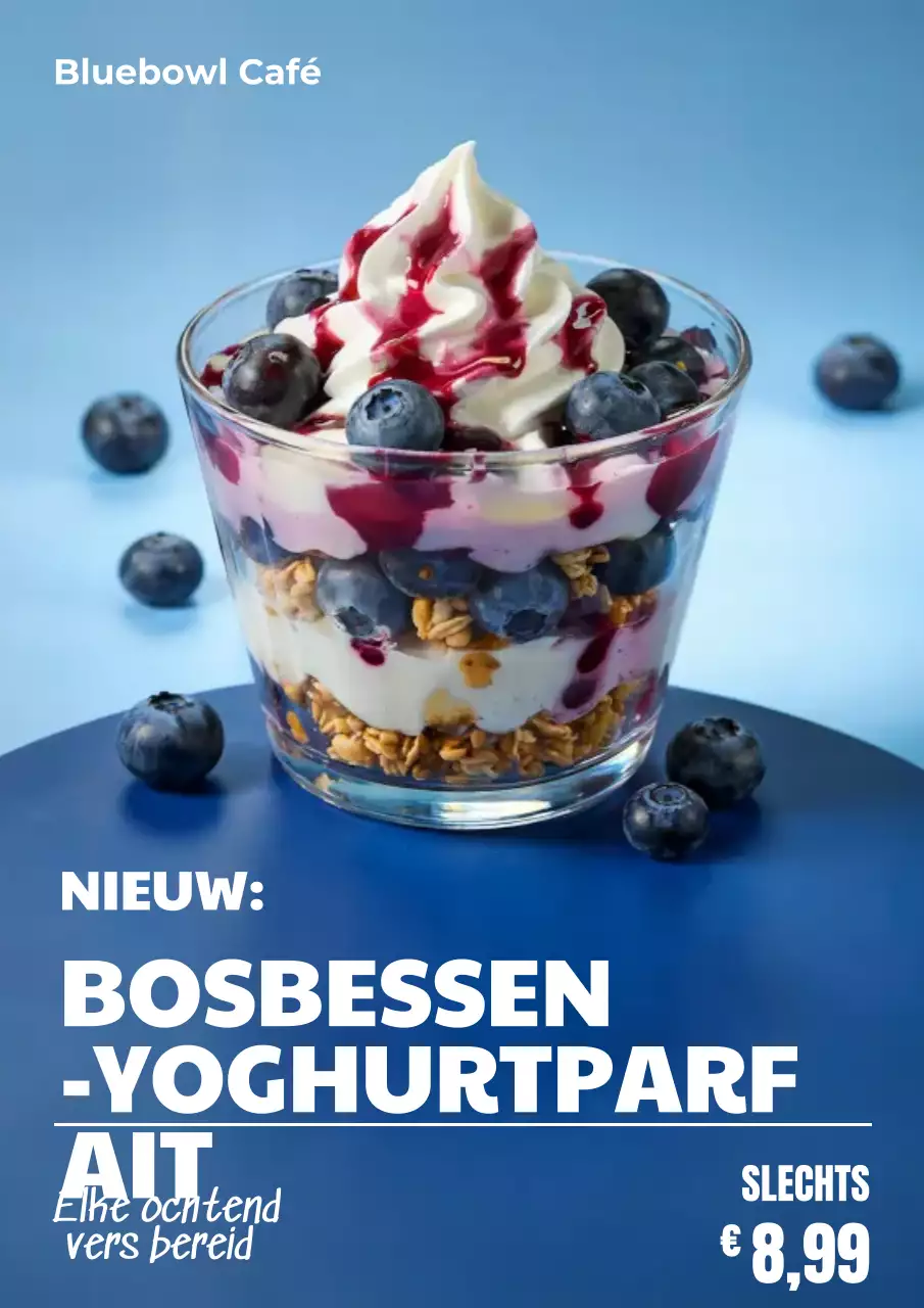 Blauwe moderne dessertreclameposter