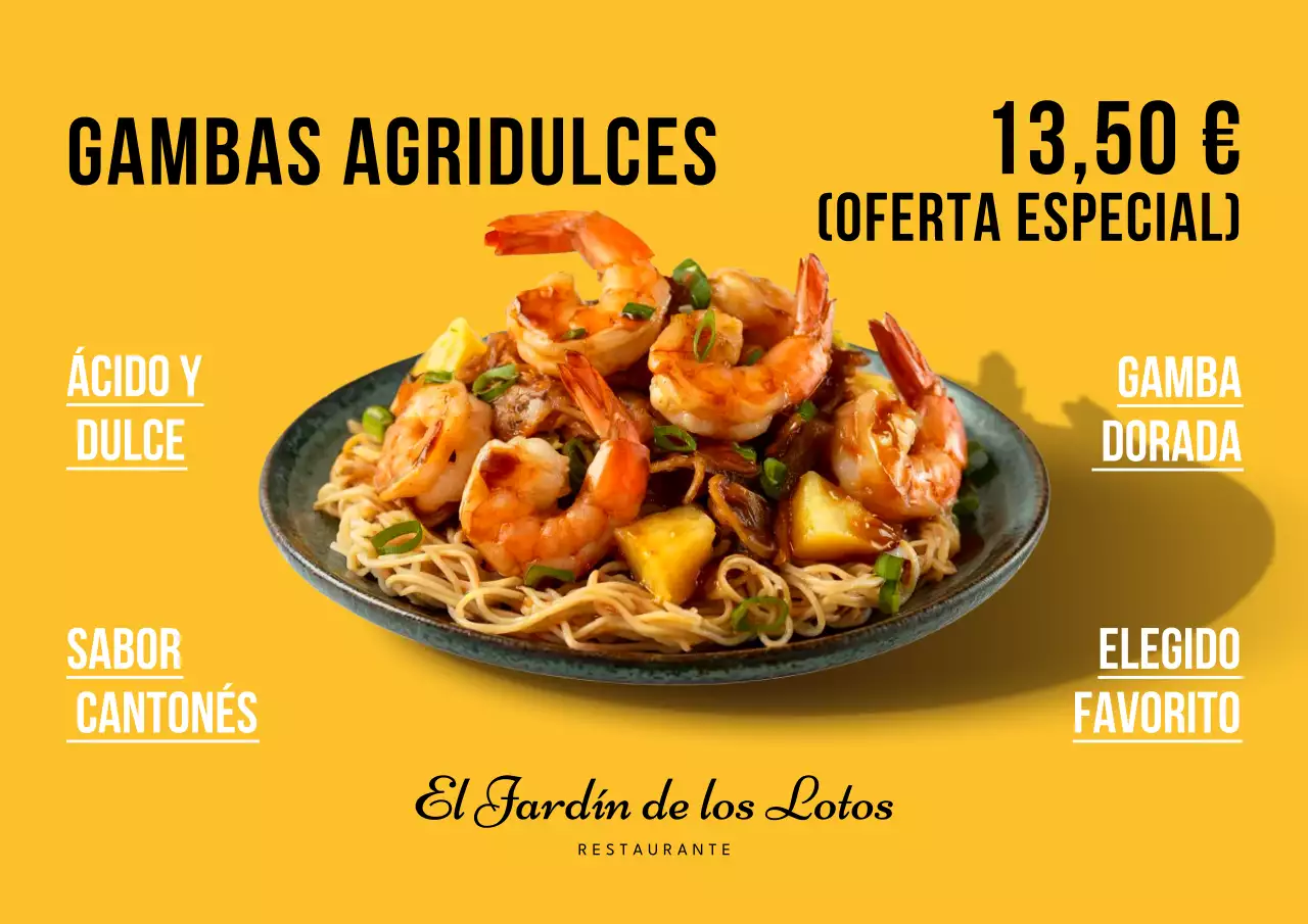 Cartel amarillo de promoción de comida china moderna