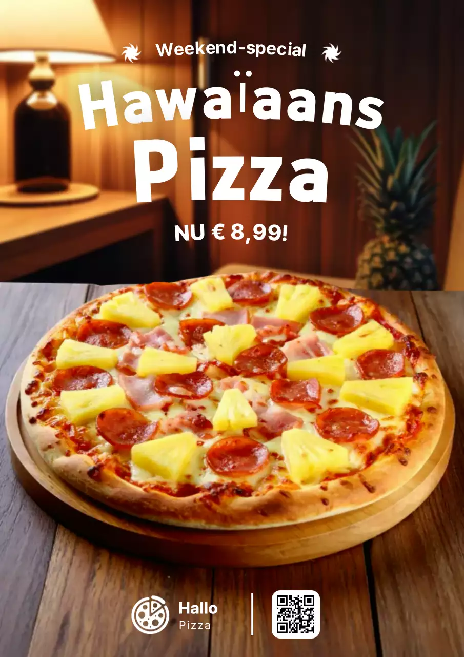 Bruine Retro Pizza Promotieposter