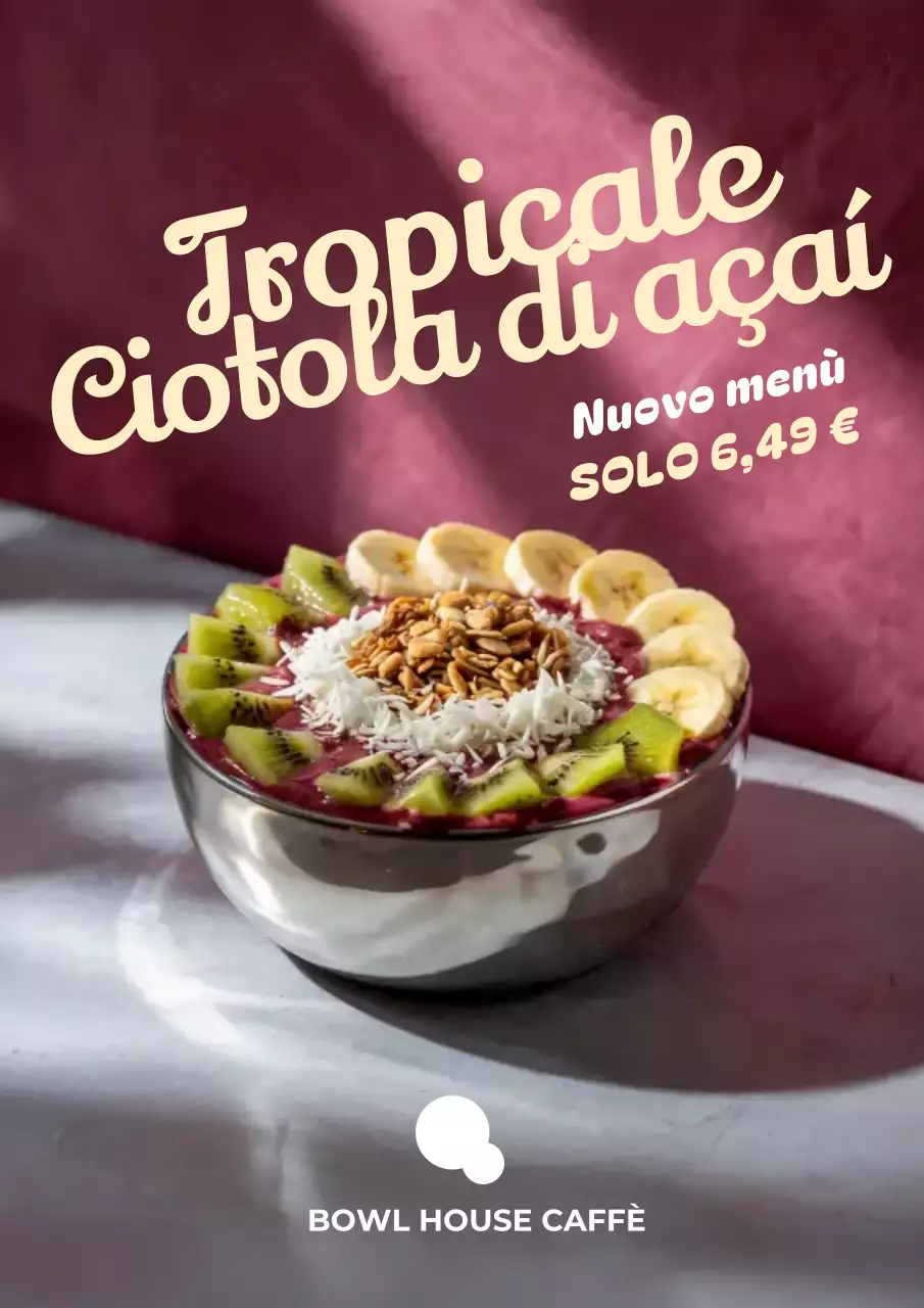 Poster promozionale della moderna ciotola di acai color marrone