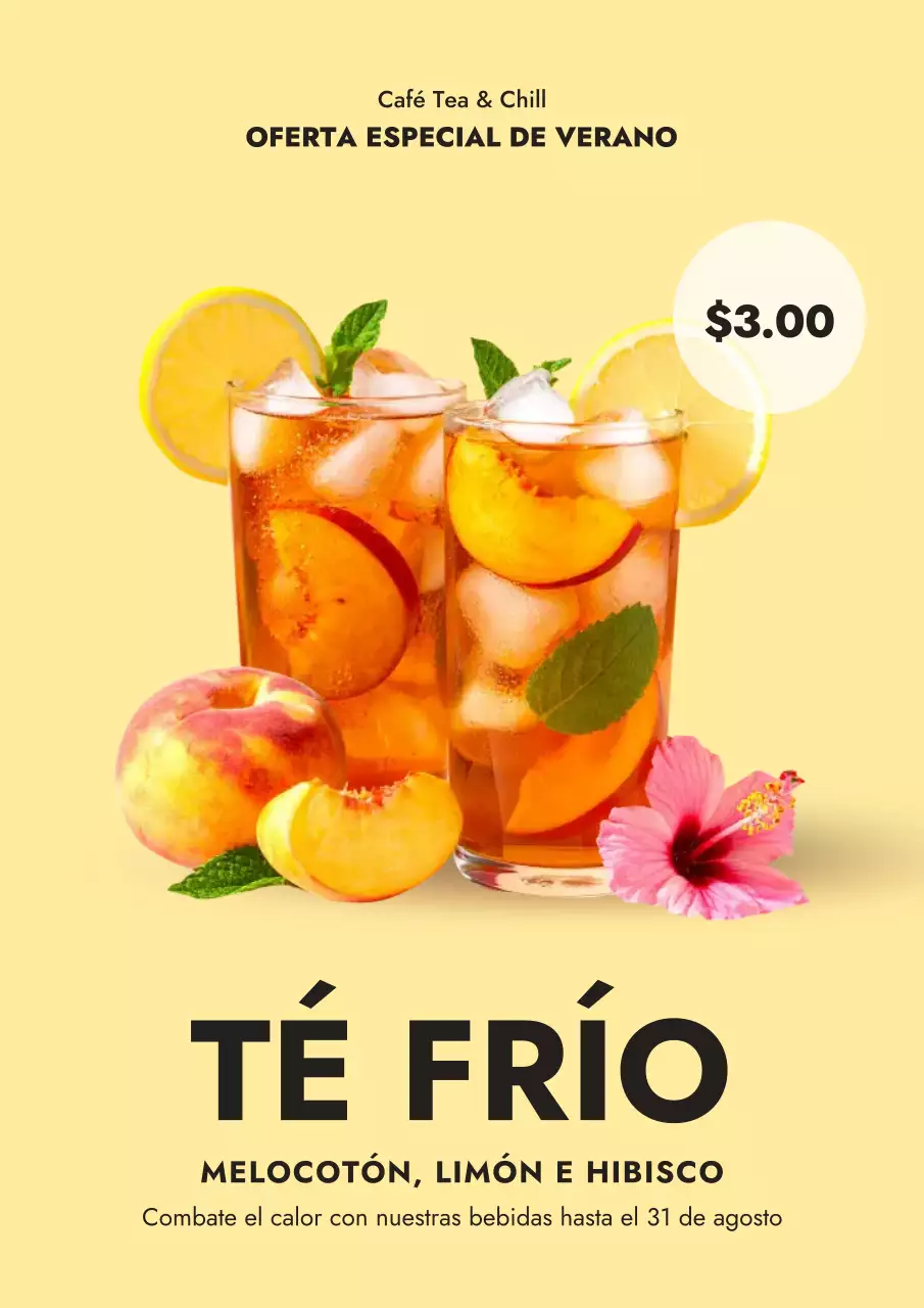 Cartel amarillo de promoción de bebidas modernas