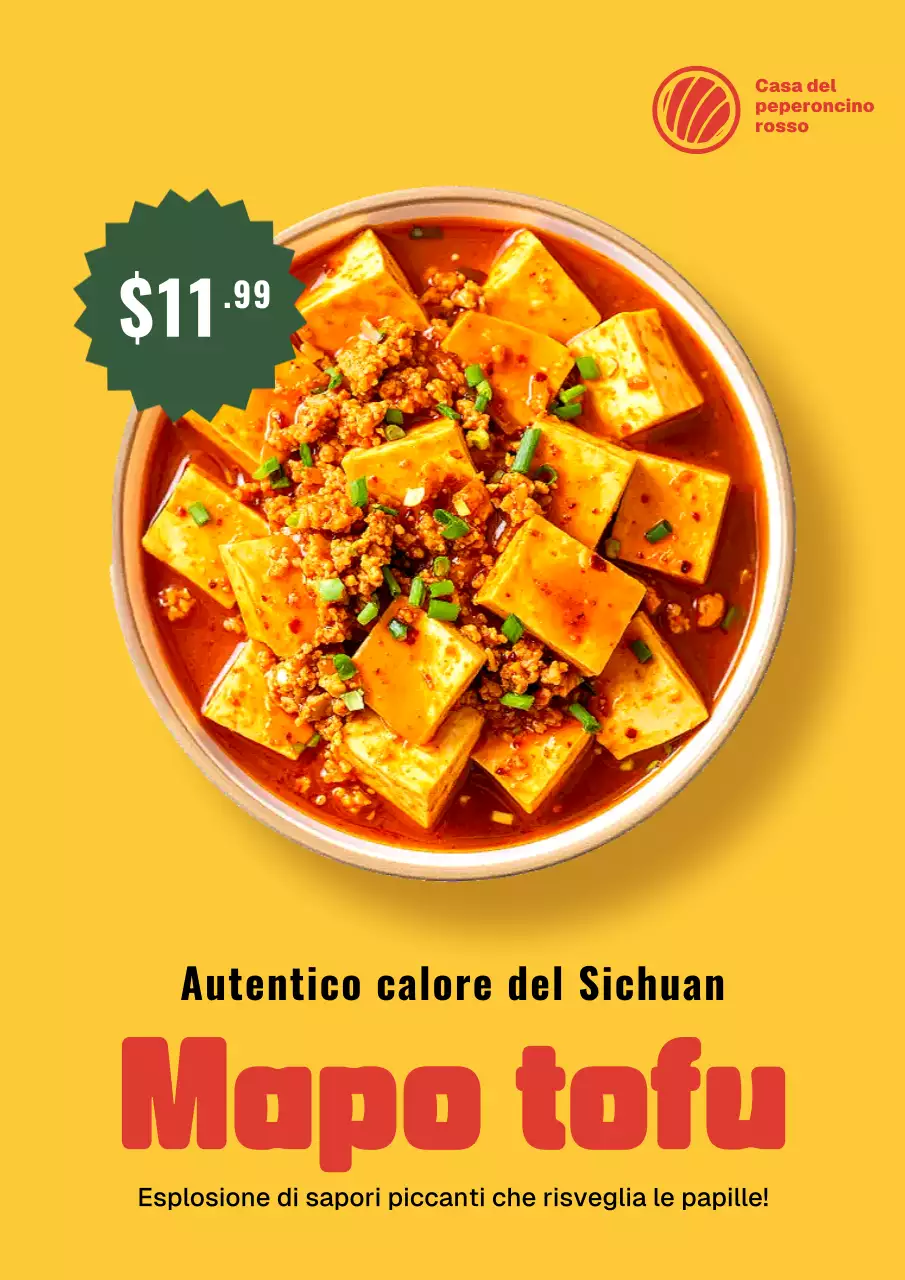 Manifesto pubblicitario del tofu moderno giallo