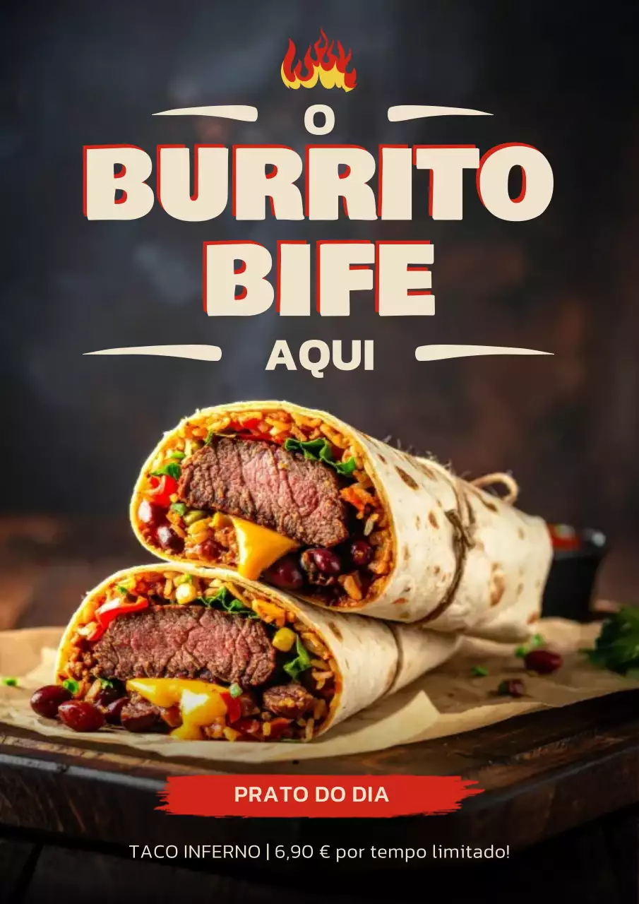 Cartaz promocional de burrito rústico marrom