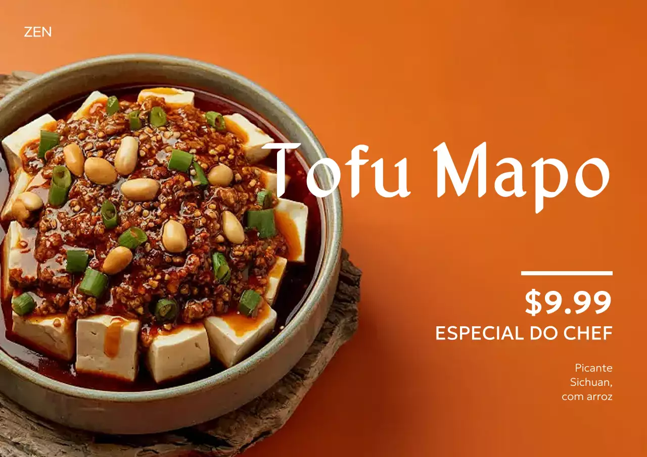 Cartaz promocional do Mapo Tofu tradicional laranja