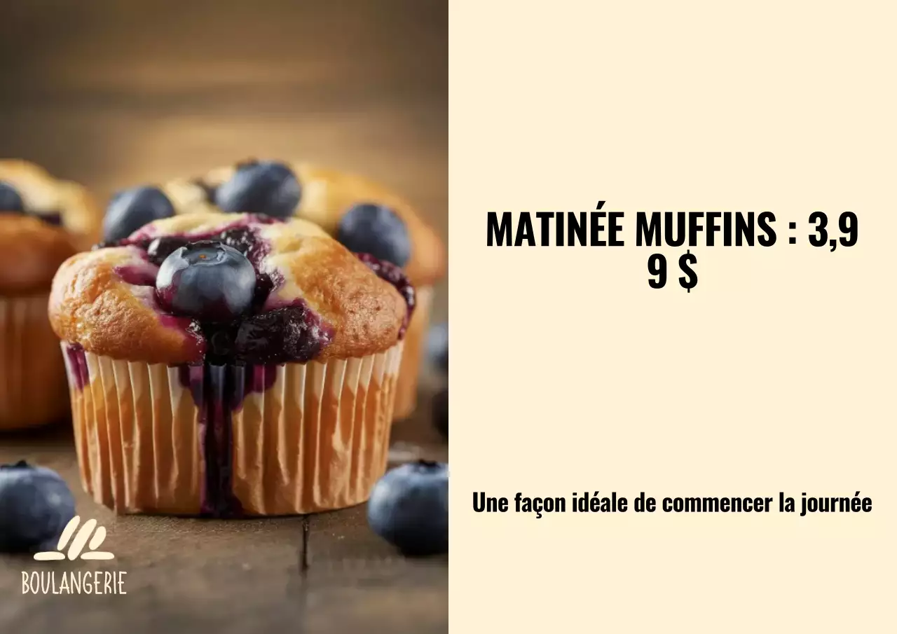 Publicité promotionnelle pour muffins rustiques bleus