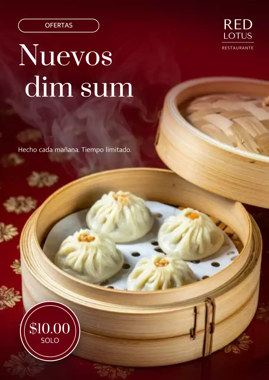 Cartel rojo de promoción de comida tradicional china