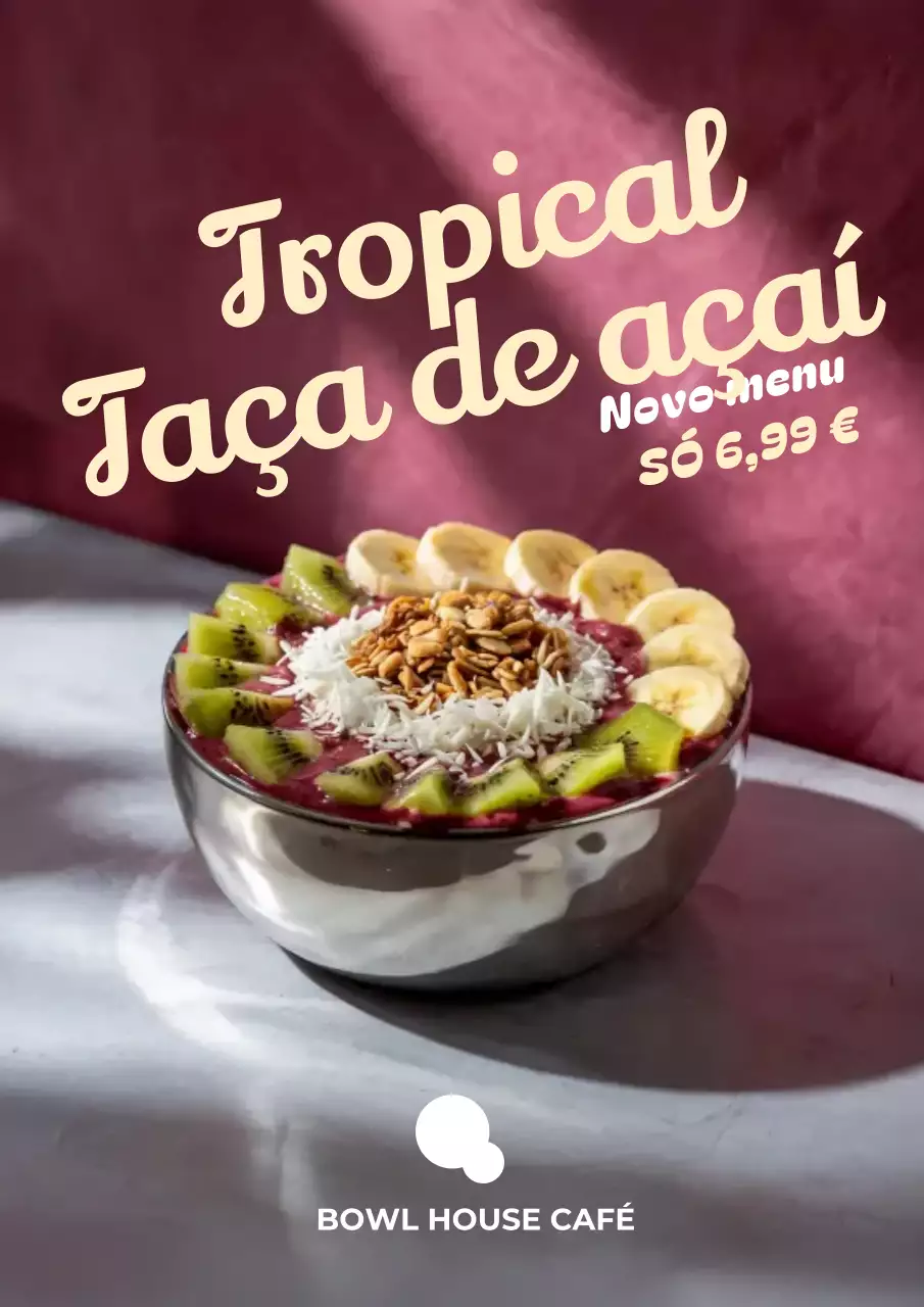 Cartaz promocional da tigela de açaí moderna marrom