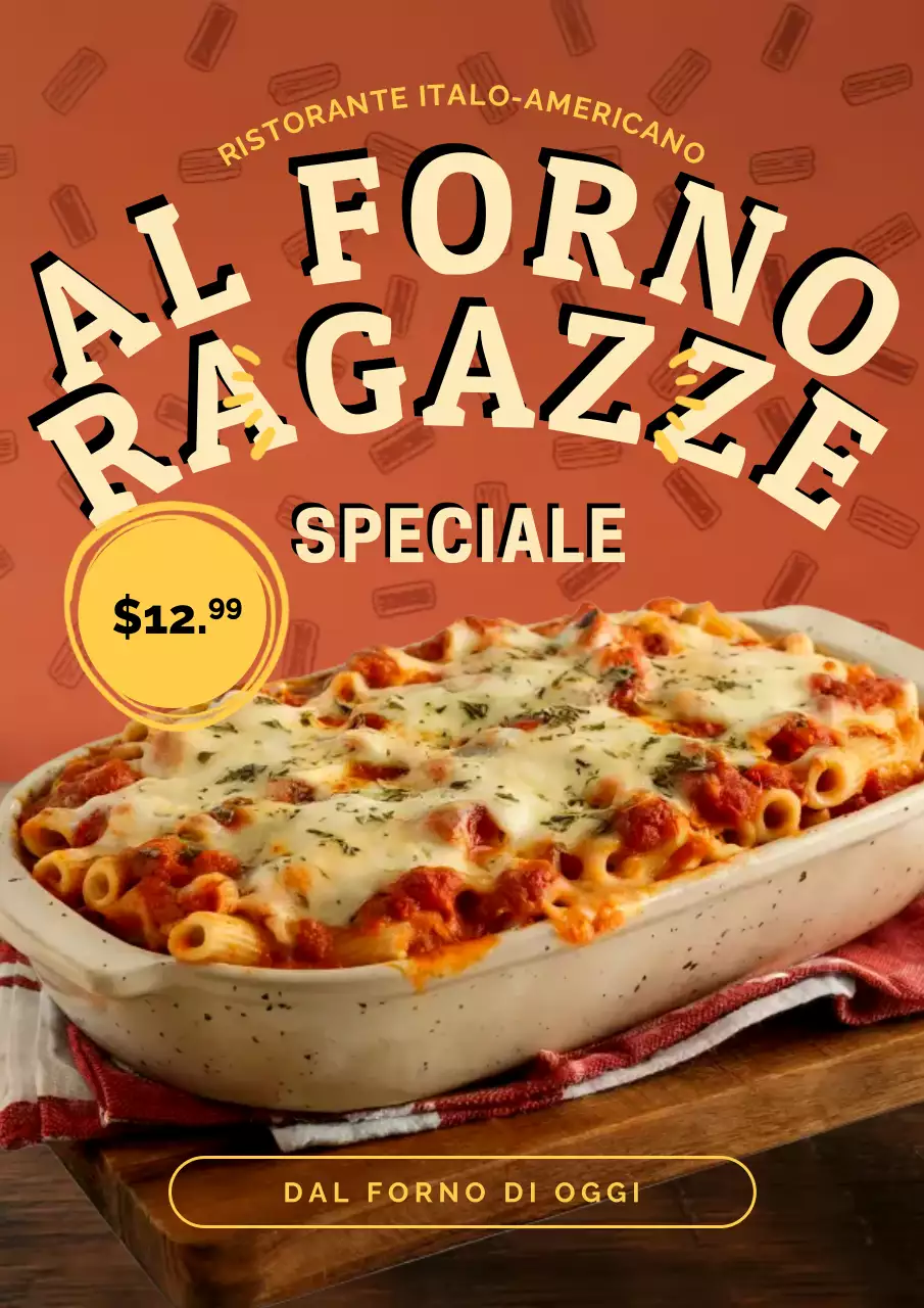 Manifesto pubblicitario di pasta retrò arancione