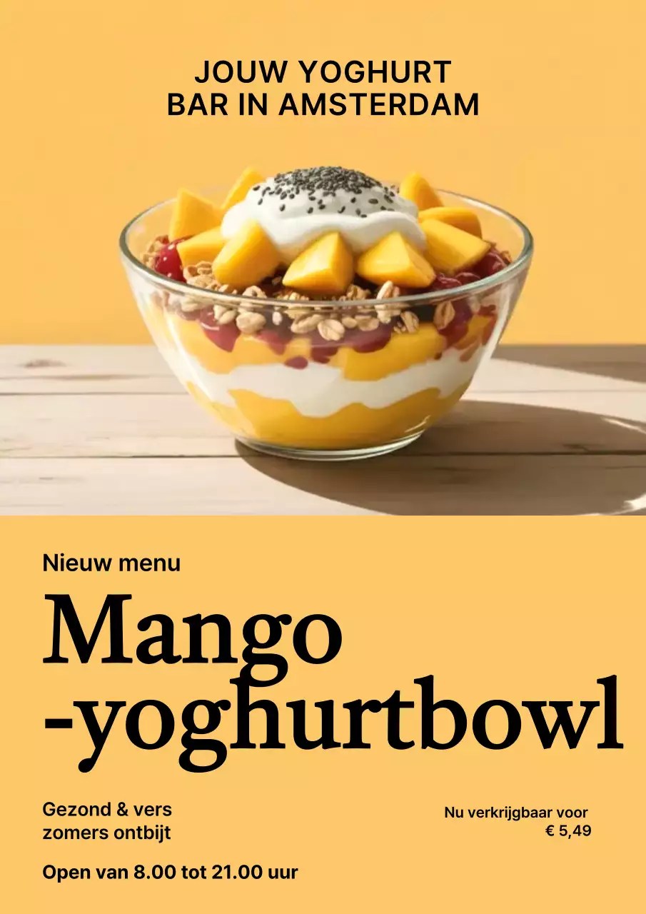 gele moderne yoghurtmenu