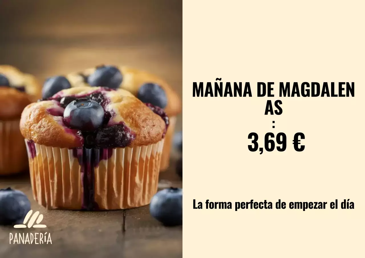 Anuncio promocional de muffins rústicos azules