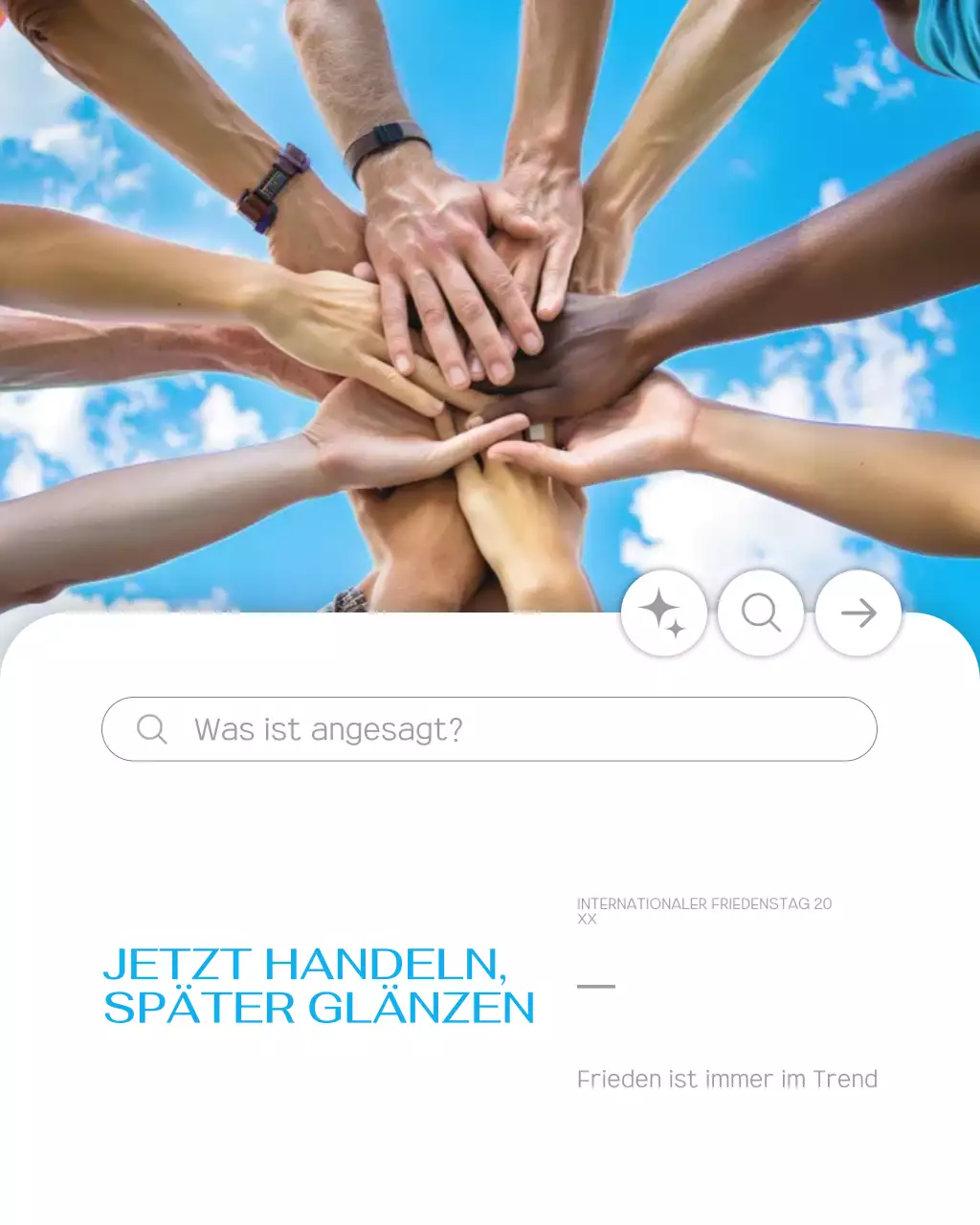 Blauer Instagram-Beitrag zur Friedensankündigung mit moderner Benutzeroberfläche