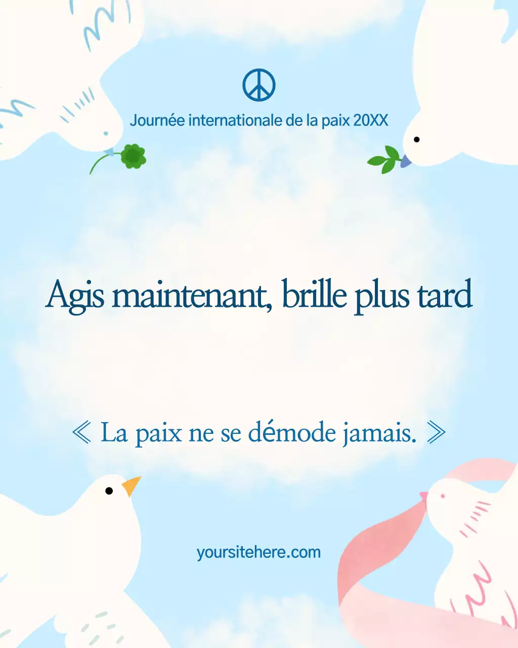 Publication Instagram d'annonce de paix minimaliste bleue