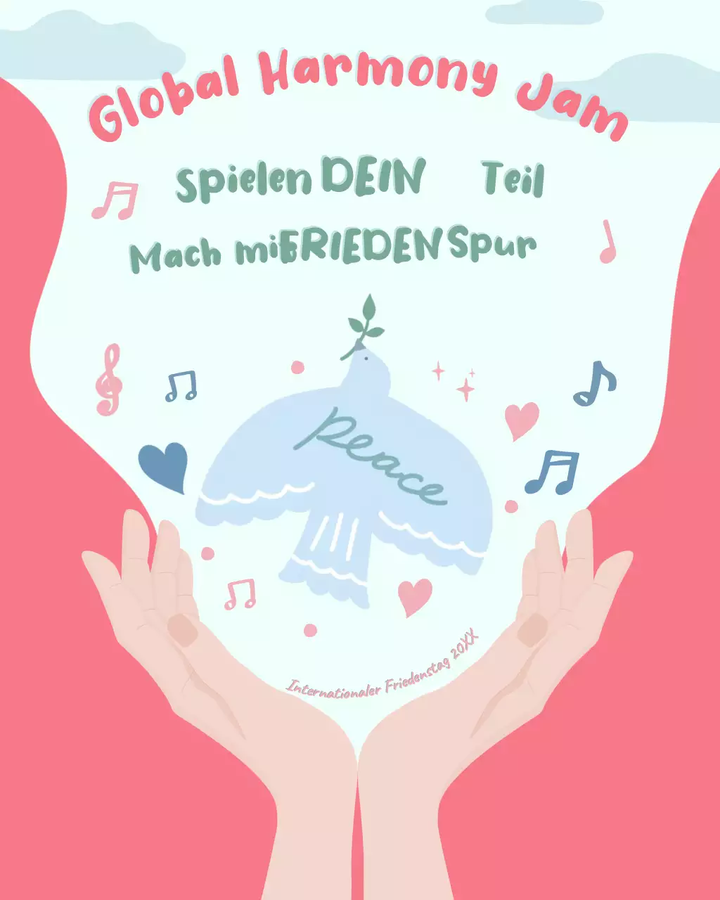 Illustrativer Instagram-Beitrag zum Internationalen Friedenstag in Rosa und Blau