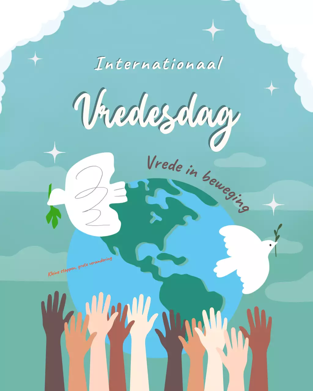 Blauw en wit illustratief Instagram-bericht voor Internationale Vredesdag