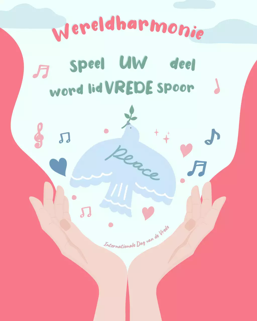 Roze en blauwe illustratieve Instagram-post voor Internationale Vredesdag