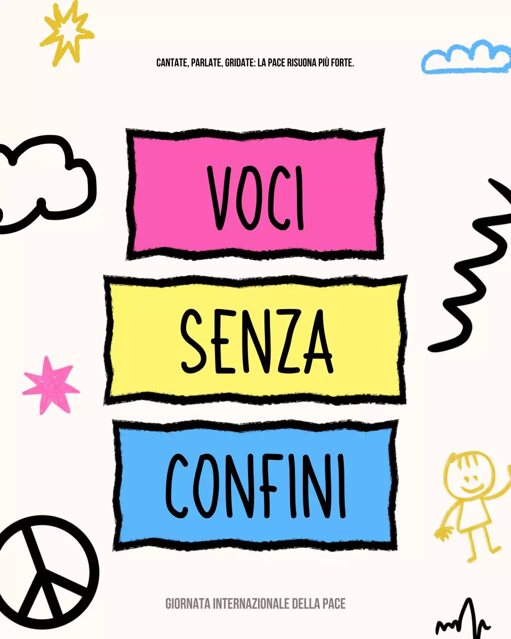 Post di Instagram con annuncio di pace colorato e giocoso