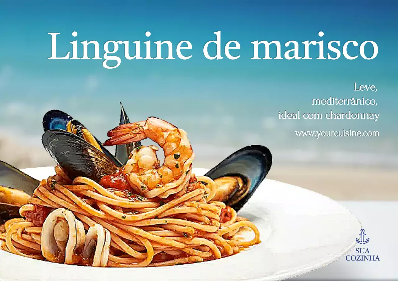 propaganda elegante de frutos do mar em azul