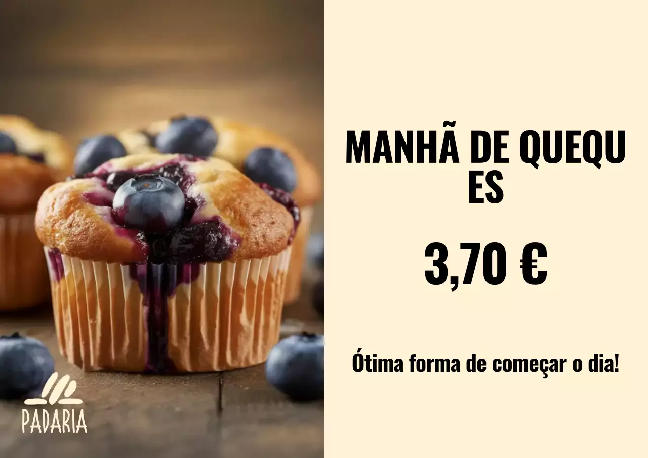 Anúncio promocional de muffin rústico azul