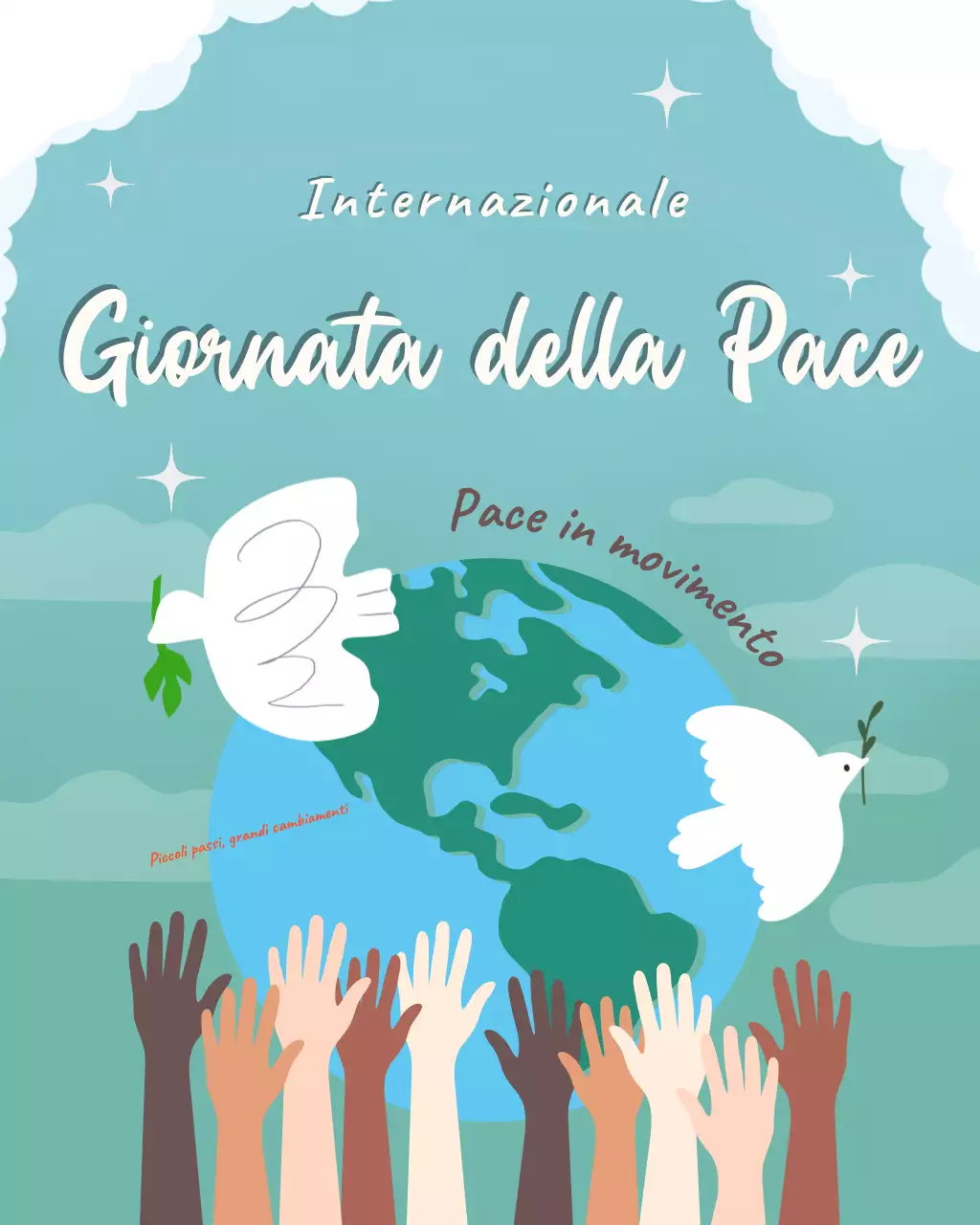 Post Instagram illustrativo blu e bianco per la Giornata internazionale della pace