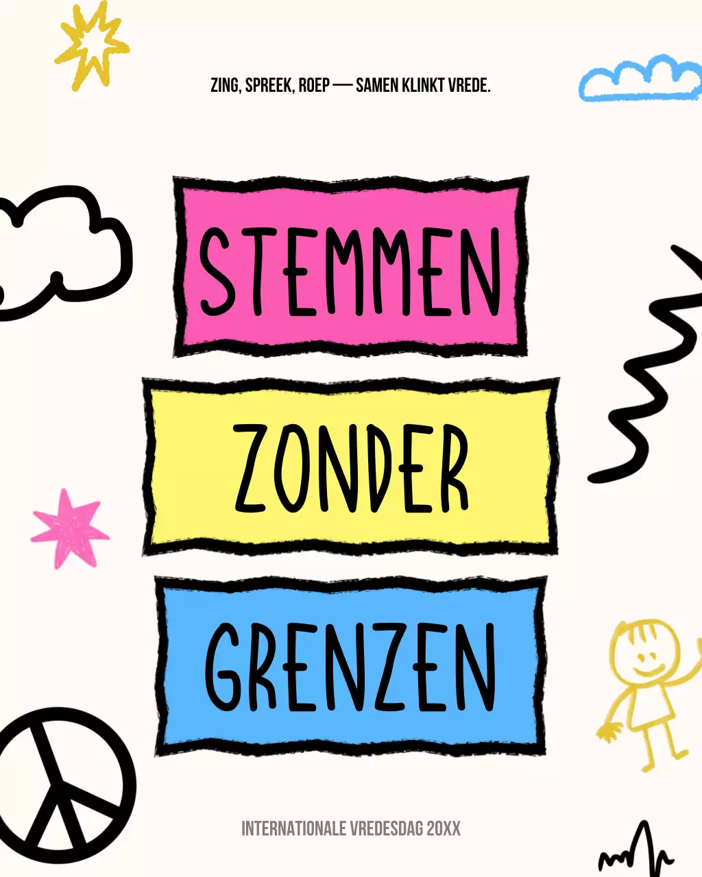 Kleurrijke speelse vredesaankondiging Instagram-bericht