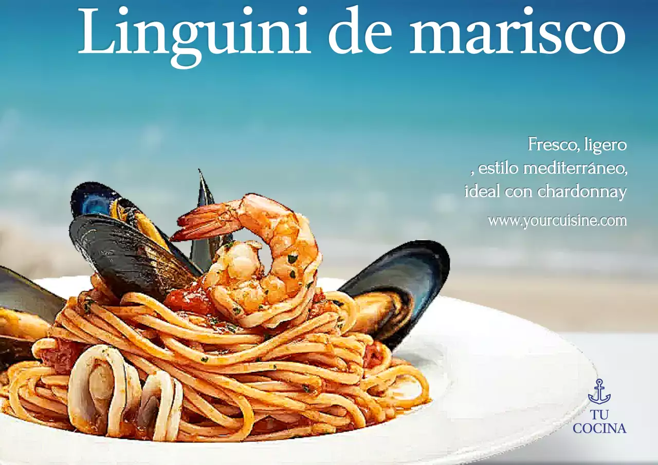 Anuncio elegante de mariscos en color azul